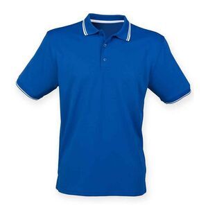 Henbury Mens CoolPlus Tipped Polo Shirt / Royal Blue/White